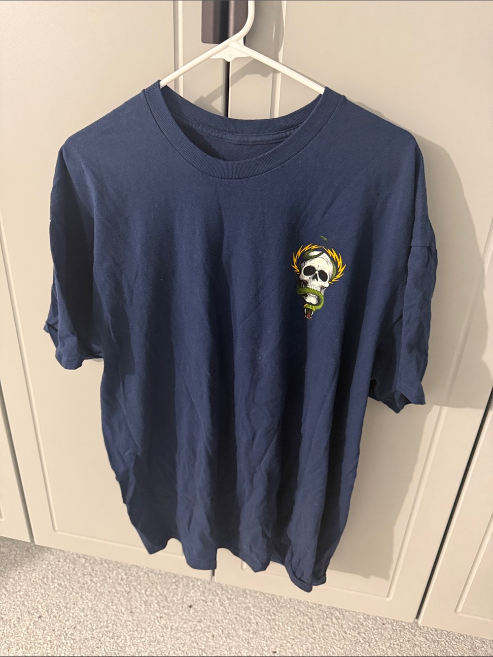 Navy Blue Short Sleeve Kids Tee with Skull & Snake Graphic